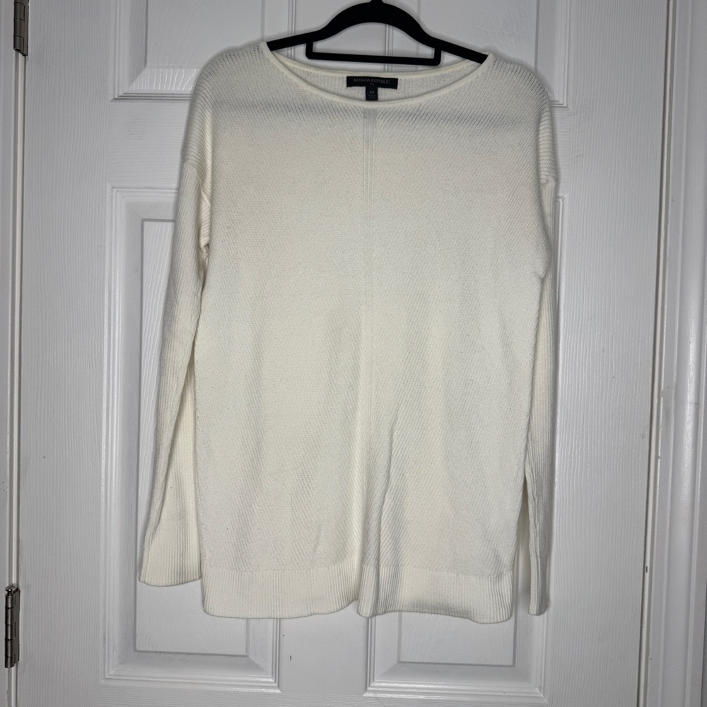 BANANA REPUBLIC‎ Cream Ribbed Lightweight Sweater Cotton Blend Size XS